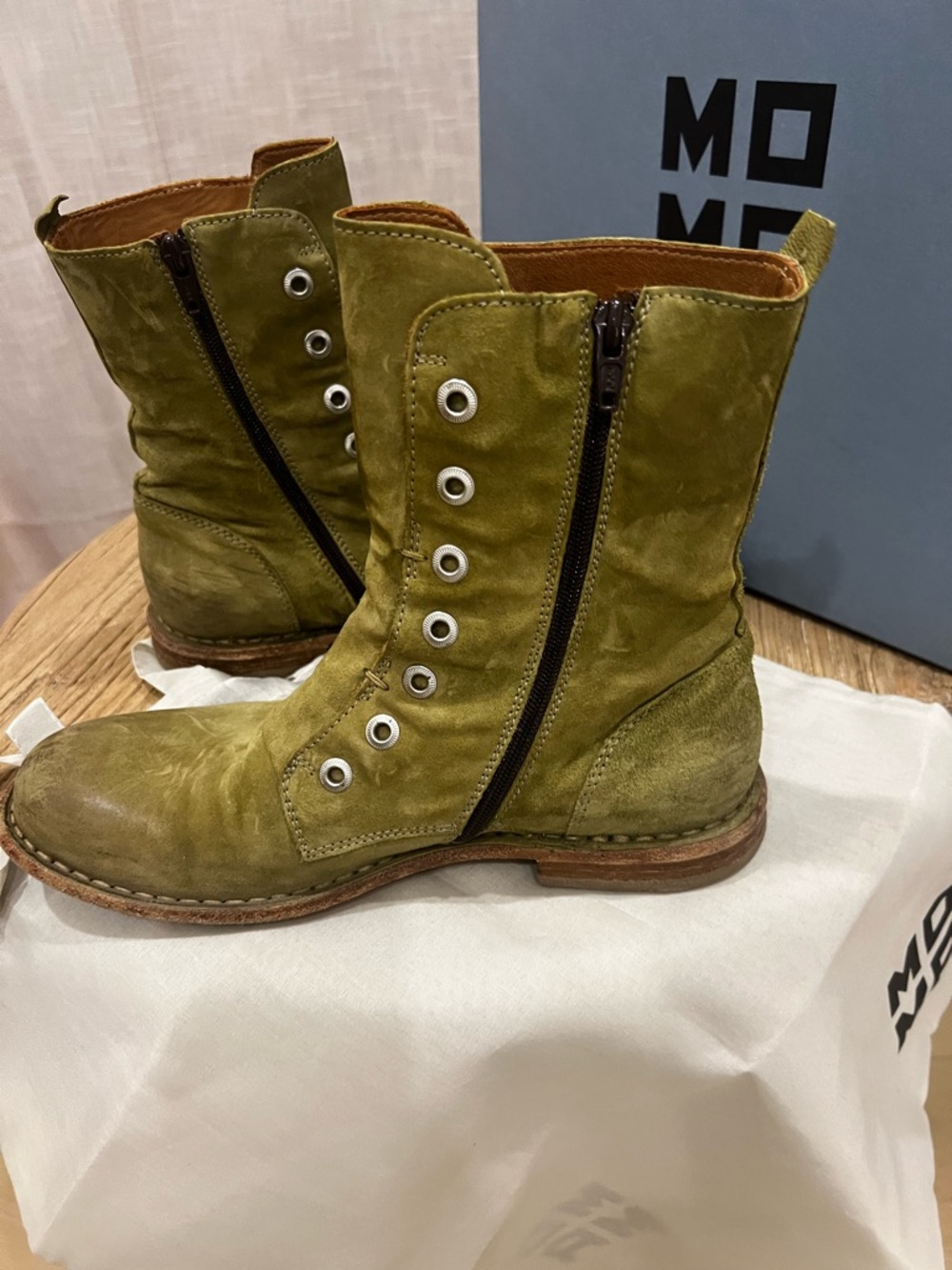 MOMA Olive Green Suede Lace-Up Boots - Picture 3 of 8